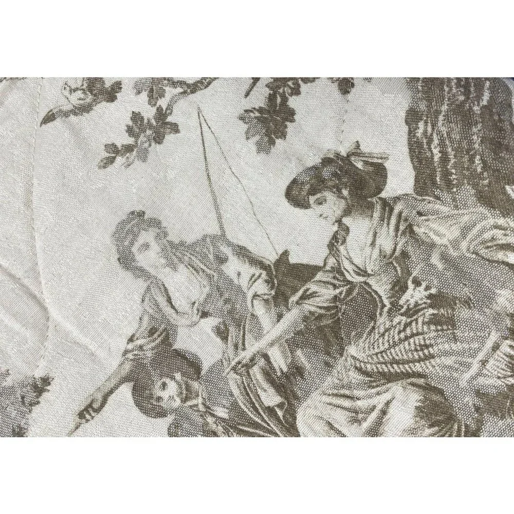 Vintage French Country Toile Comforter Full Queen Bedspread Brown Beige Print